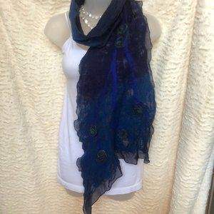 Long Dark Blue with Yellow Scarf, Felt & Silk, 72”
